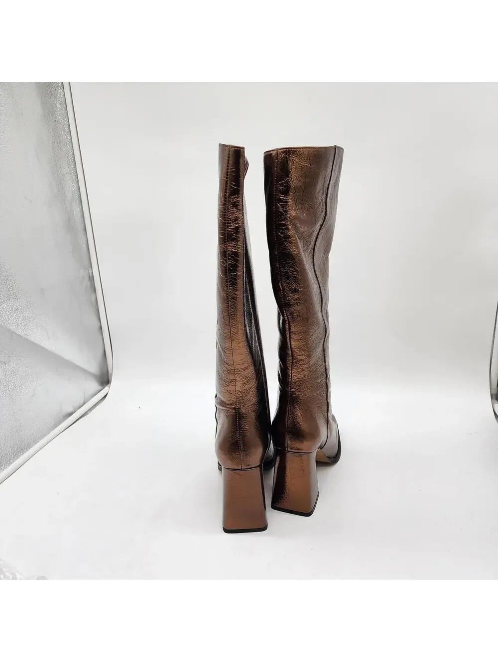 ANA PALMA Made In Spain Leather bronze Metallic High Shaft Boots 10